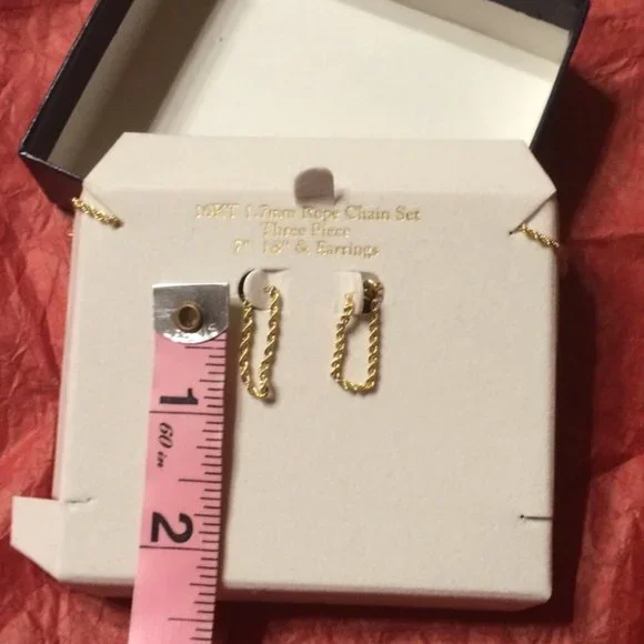 COPY - Beautiful 10KT, 1.7mm Gold Rope Chain Set (Chain, Earrings & Bracelet) - Picture 13 of 16